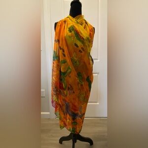 Orange Sea Motif Semi Sheer Scarf beach cover up